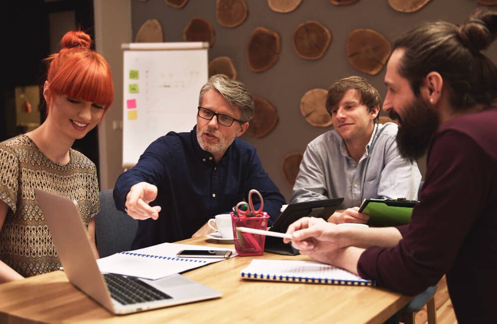 Business team reviewing accounting and financial workflows